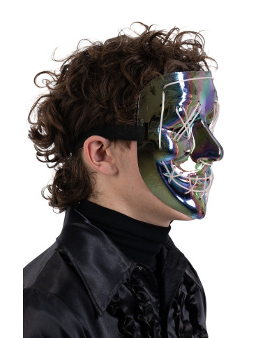 Masque horreur métallisé en plastique avec décorations lumineuses (piles non comprises) dans un sachet avec étiquett... Masque horreur métallisé en plastique avec décorations lumineuses (piles non comprises) dans un sachet avec étiquett...