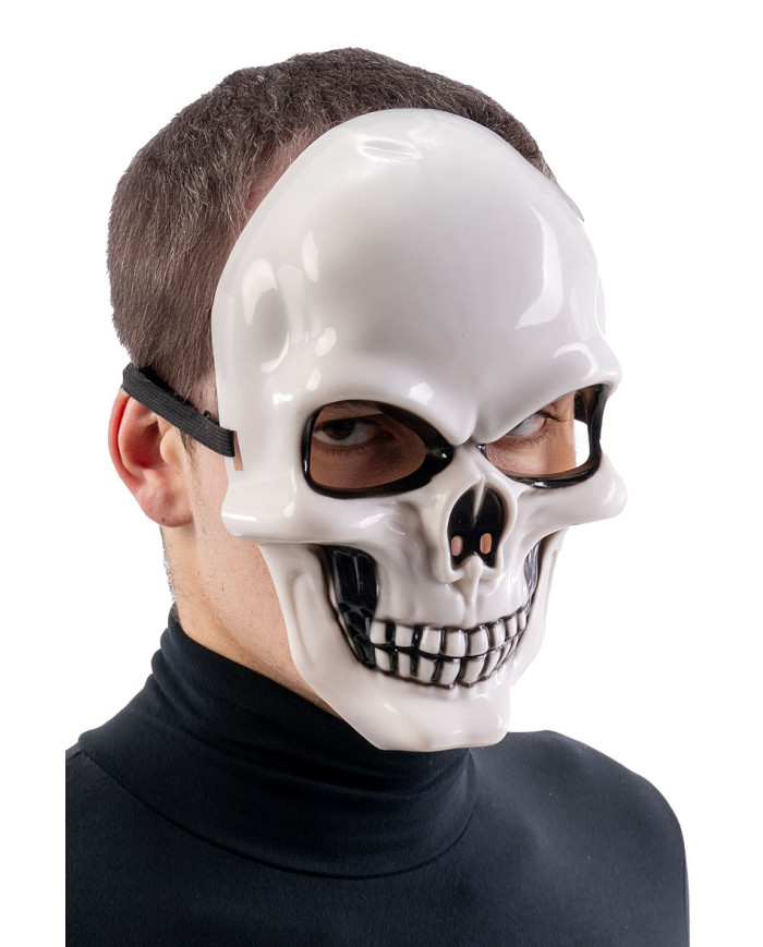 Masque squelette en plastique avec étiquette cartonnée pliée