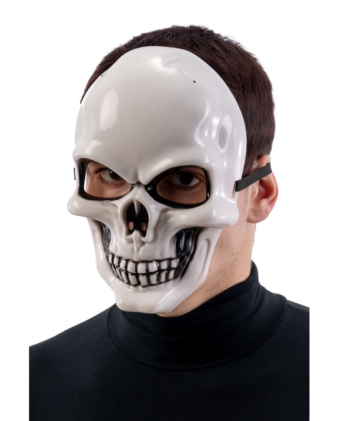 Masque squelette en plastique avec étiquette cartonnée pliée