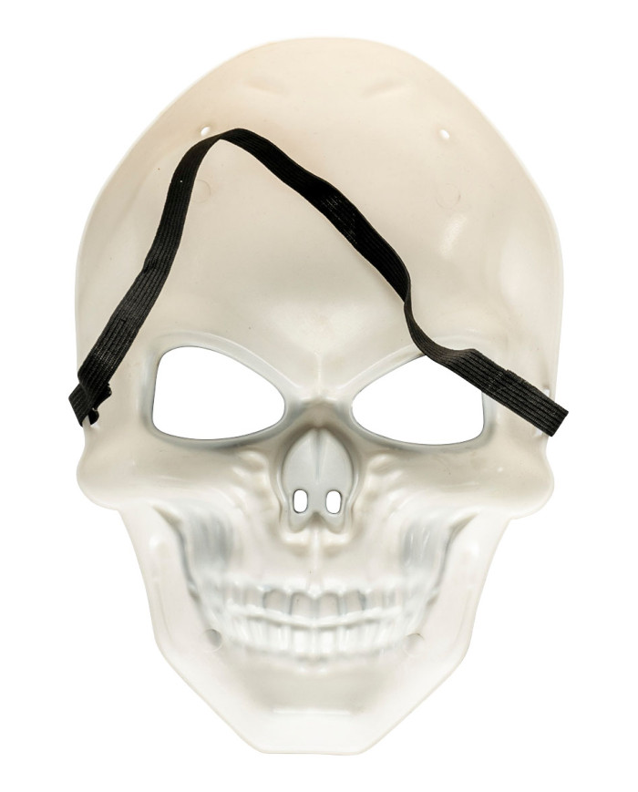 Masque squelette en plastique avec étiquette cartonnée pliée