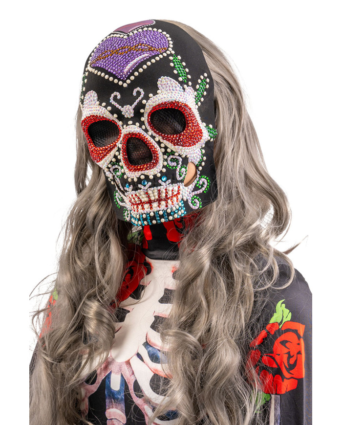 Skeleton mask w/rhinestones w/header