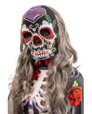 Skeleton mask w/rhinestones w/header