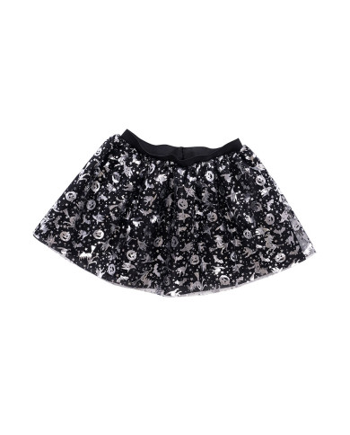 Tutu noir fille à imprimés argentés l. env. 30 cm TU dans un sachet avec étiquette ferme-sachet