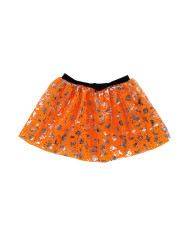 Tutú para niña naranja con estampado plateado de unos 30 cm de longitud, talla única, en bolsa con solapa de cartón