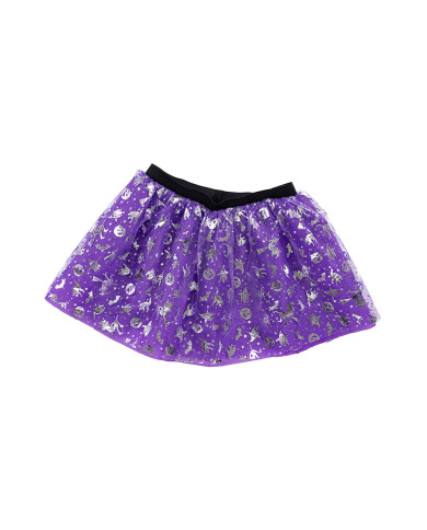 Tutu violet fille à imprimés argentés l. env. 30 cm TU dans un sachet avec étiquette ferme-sachet