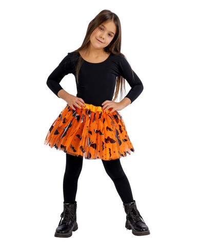 Tutu orange fille à imprimé chauve-souris l. env. 30 cm TU dans un sachet avec étiquette ferme-sachet