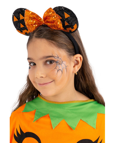 Serre-tête petite souris femelle citrouilles avec nœud orange avec étiquette cartonnée pliée Serre-tête petite souris femelle citrouilles avec nœud orange avec étiquette cartonnée pliée