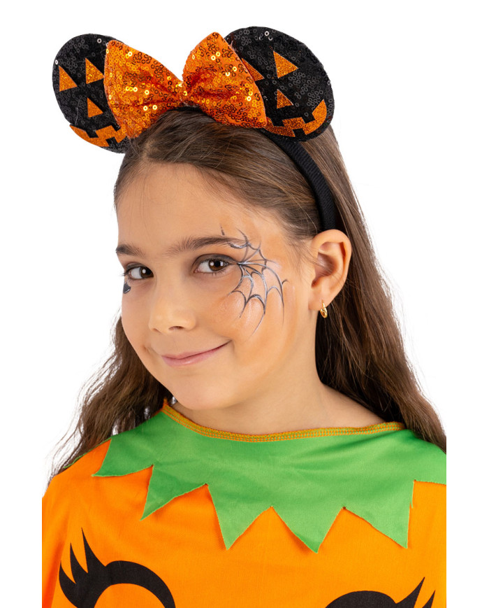 Mouse headband w/pumpkins and orange bow w/header