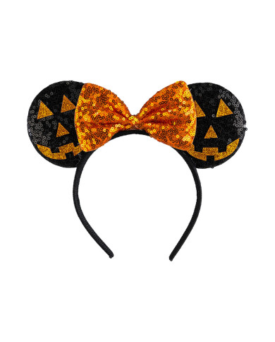 Serre-tête petite souris femelle citrouilles avec nœud orange avec étiquette cartonnée pliée Serre-tête petite souris femelle citrouilles avec nœud orange avec étiquette cartonnée pliée