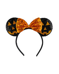 Diadema de Minnie Mouse con calabazas y cinta naranja con solapa de cartón