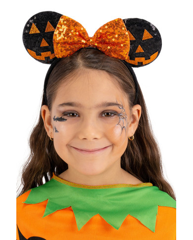 Diadema de Minnie Mouse con calabazas y cinta naranja con solapa de cartón