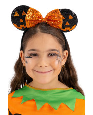 Diadema de Minnie Mouse con calabazas y cinta naranja con solapa de cartón