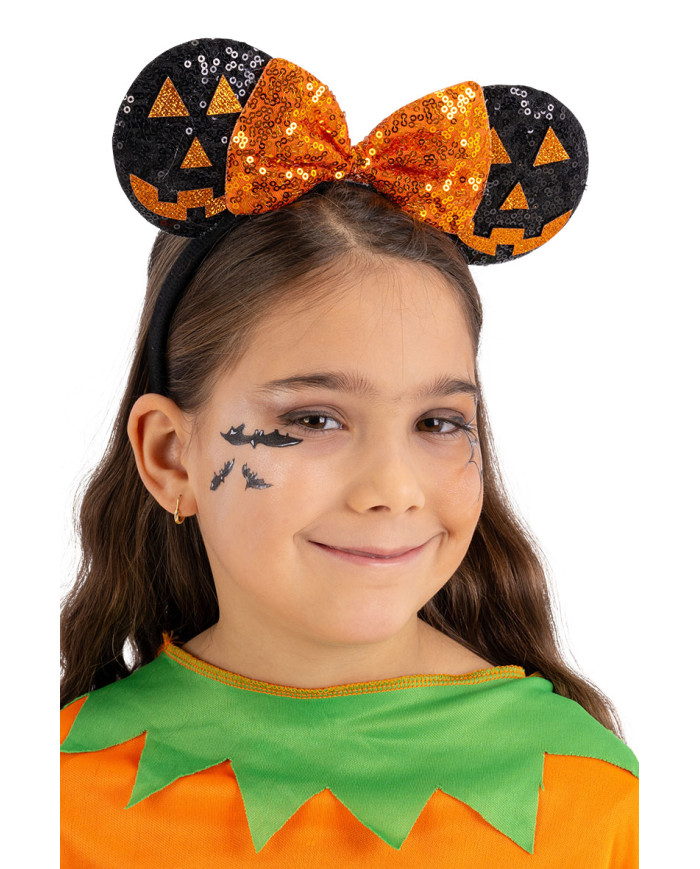 Diadema de Minnie Mouse con calabazas y cinta naranja con solapa de cartón