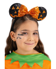 Serre-tête petite souris femelle citrouilles avec nœud orange avec étiquette cartonnée pliée