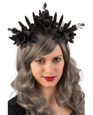 Serre-tête avec décorations florales noires sur papier cartonné Serre-tête avec décorations florales noires sur papier cartonné