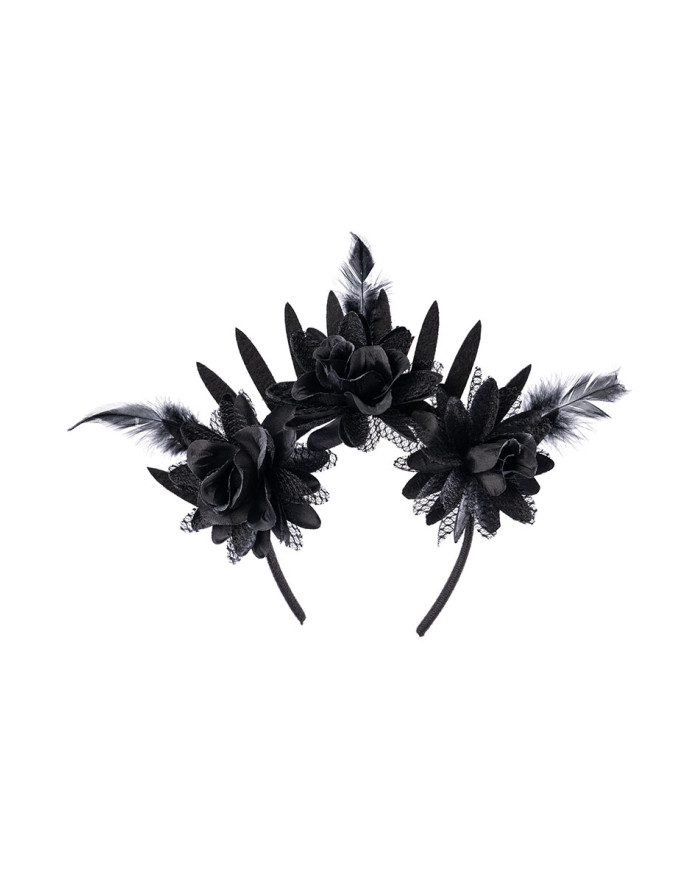 Serre-tête avec décorations florales noires sur papier cartonné Serre-tête avec décorations florales noires sur papier cartonné