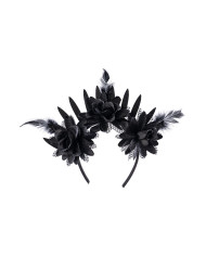 Serre-tête avec décorations florales noires sur papier cartonné Serre-tête avec décorations florales noires sur papier cartonné