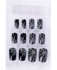 Adhesive black nails w/spiderwebs in box