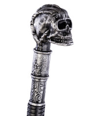 Bastón desmontable con pomo calavera de unos 85 cm de longitud en bolsa con etiqueta colgante/etiqueta adhesiva