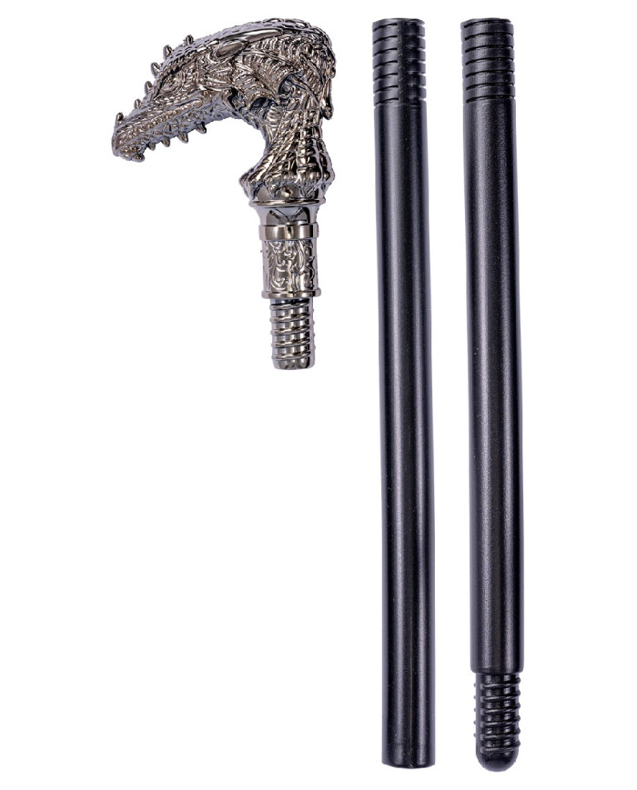 Bâton démontable avec pommeau dragon l. env. 85 cm avec étiquette volante / étiquette