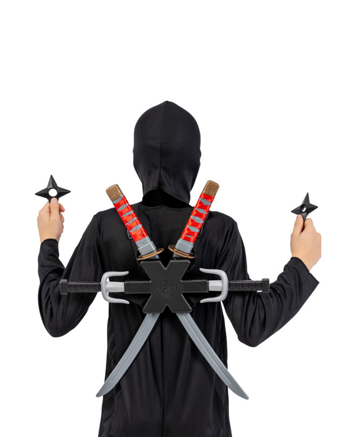 Set armi ninja (portaspade, spade, pugnali, accessori) in busta con cavallotto