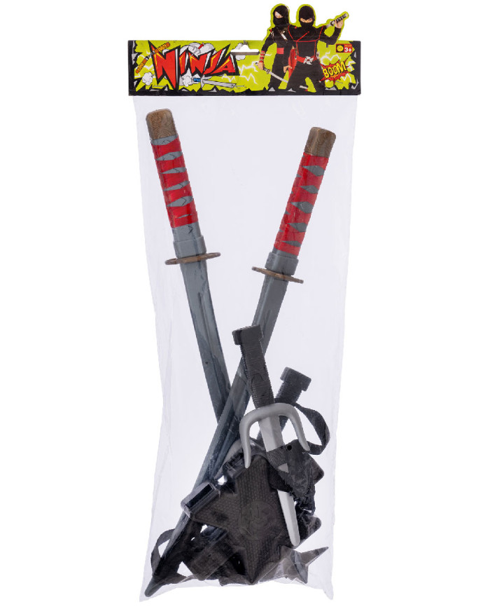 Kit de armas ninja (portaespadas, espadas, dagas, accesorios) en bolsa con solapa de cartón