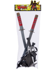 Set Ninja-Waffen (Schwerthalter, Schwerter, Dolche, Zubehör) in Beutel mit Aufhänger