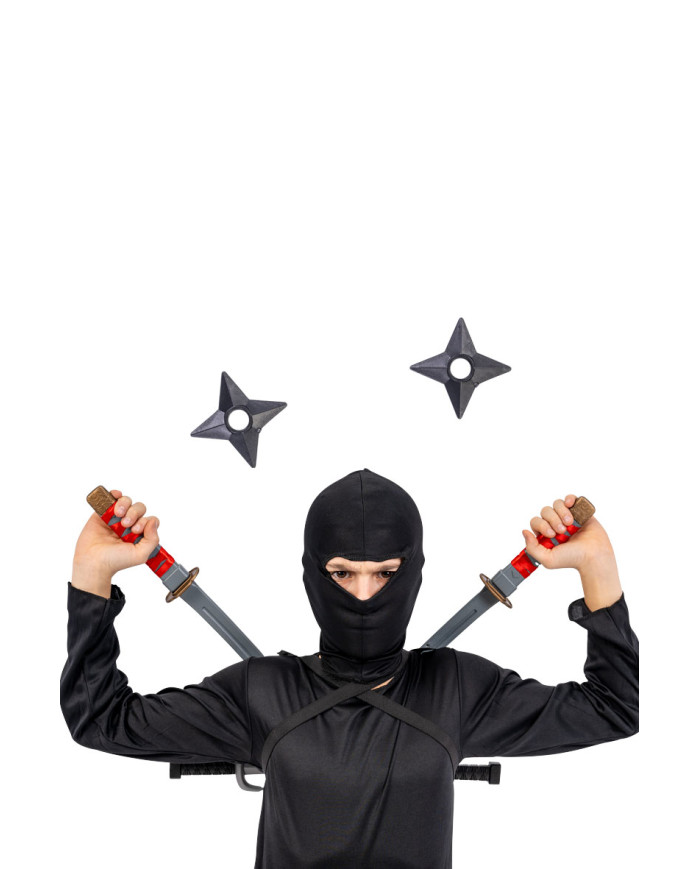 Set armi ninja (portaspade, spade, pugnali, accessori) in busta con cavallotto