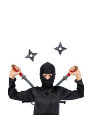 Set Ninja-Waffen (Schwerthalter, Schwerter, Dolche, Zubehör) in Beutel mit Aufhänger