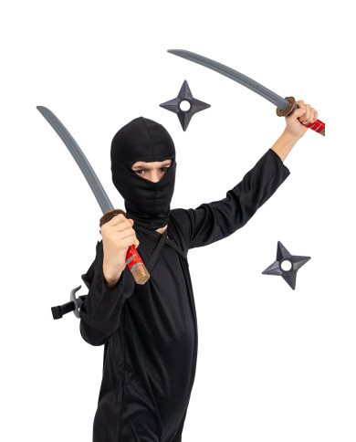 Kit de armas ninja (portaespadas, espadas, dagas, accesorios) en bolsa con solapa de cartón
