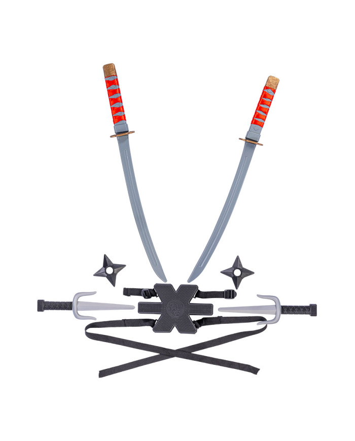 Set Ninja-Waffen (Schwerthalter, Schwerter, Dolche, Zubehör) in Beutel mit Aufhänger