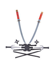 Kit de armas ninja (portaespadas, espadas, dagas, accesorios) en bolsa con solapa de cartón