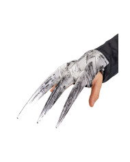 Handschuh mit Klingen aus Kunststoff grau L. ca. 26 cm lang, mit Pappschild/Etikett