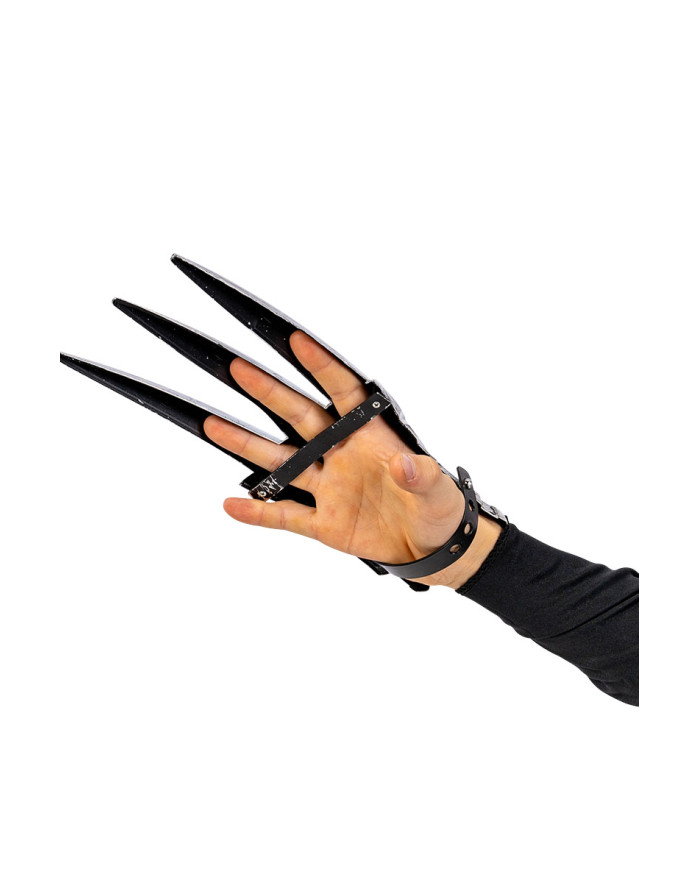 Handschuh mit Klingen aus Kunststoff grau L. ca. 26 cm lang, mit Pappschild/Etikett