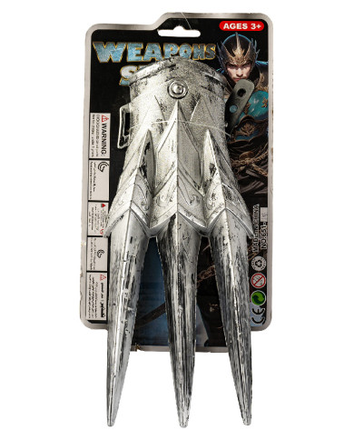 Gant avec lames en plastique gris l. env. 26 cm avec étiquette volante / étiquette Gant avec lames en plastique gris l. env. 26 cm avec étiquette volante / étiquette