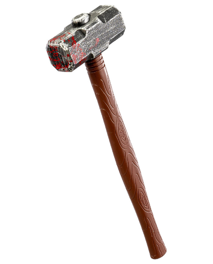 Massue sanglante en plastique l. env. 53 cm avec étiquette volante / étiquette