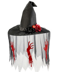Fabric witch hat h.35 cm w/decorated veil w/header