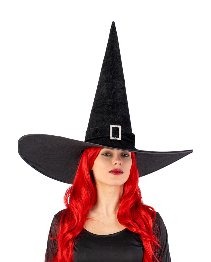 Giant black velvet witch hat w/buckle h.cm.50 x diam.65 w/header