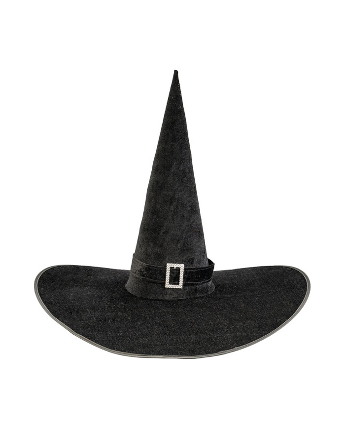 Riesiger Hexenhut schwarz aus Samt mit Schnalle H. 50 cm x Durchm. ca. 65 cm mit Aufhänger