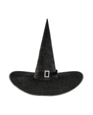 Giant black velvet witch hat w/buckle h.cm.50 x diam.65 w/header