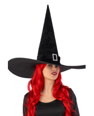 Giant black velvet witch hat w/buckle h.cm.50 x diam.65 w/header