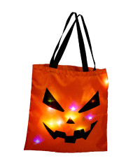 Bolso calabaza de tela plastificada 50 x 32 con luces con solapa de cartón (pilas incluidas)