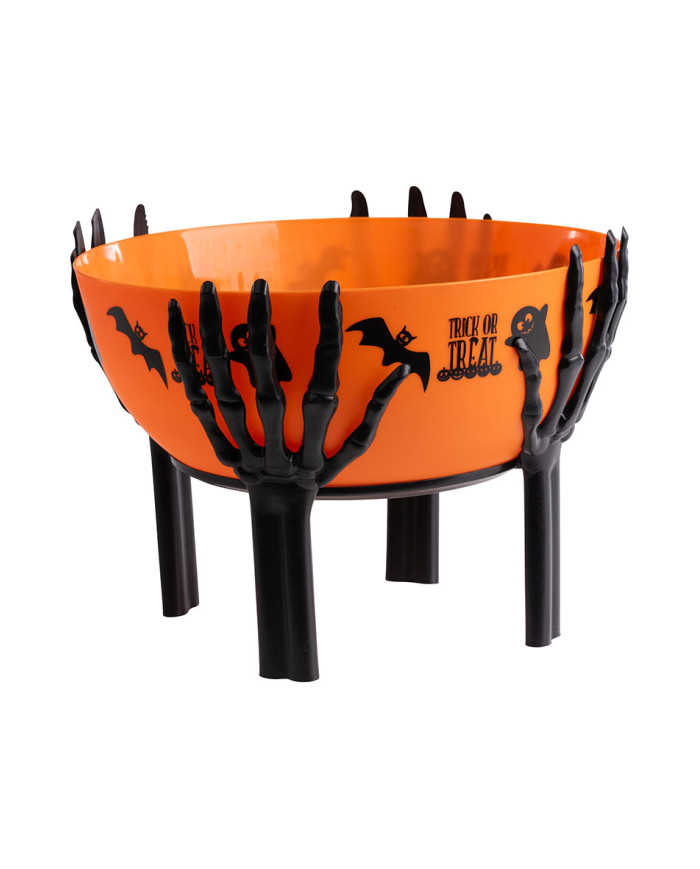 Panier orange avec mains de squelette diam. env. 26 cm avec étiquette volante / étiquette Panier orange avec mains de squelette diam. env. 26 cm avec étiquette volante / étiquette