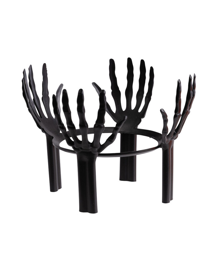 Cesta naranja con manos de esqueleto de unos 26 cm de diámetro con etiqueta colgante/etiqueta adhesiva