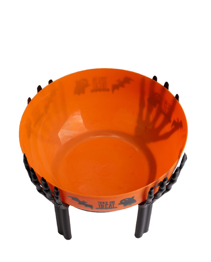 Panier orange avec mains de squelette diam. env. 26 cm avec étiquette volante / étiquette Panier orange avec mains de squelette diam. env. 26 cm avec étiquette volante / étiquette