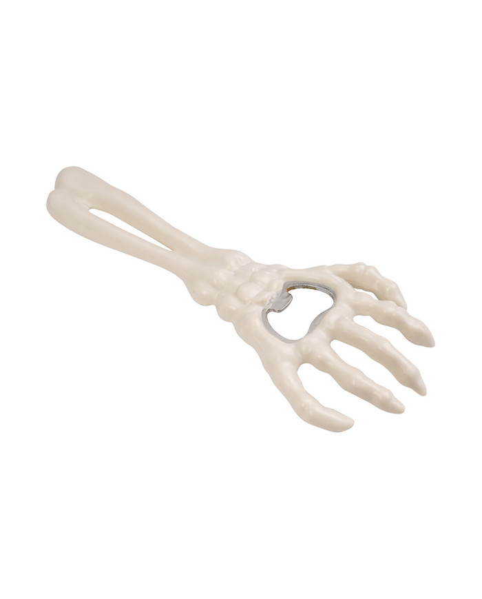 Skeleton hand bottle opener in bag on card