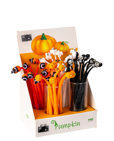 Stylo Halloween 4 modèles assortis sur un présentoir
