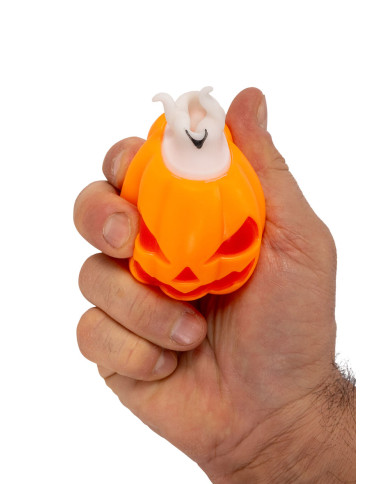 Calabaza de goma antiestrés de unos 7 cm de diámetro, modelos surtidos, en expositor