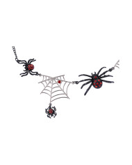Collier avec toiles d'araignée et araignées en métal sur papier cartonné