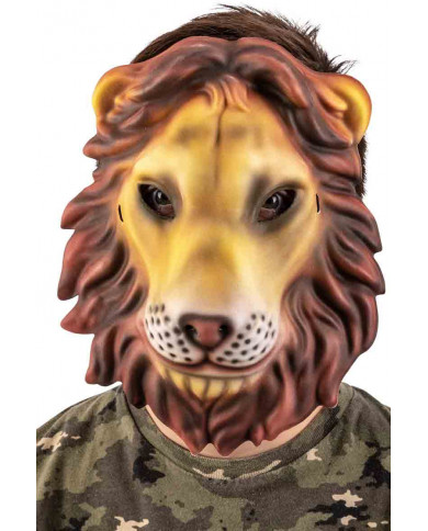 Lion mask in yellow eva with brown mane. Easy to wear thanks to